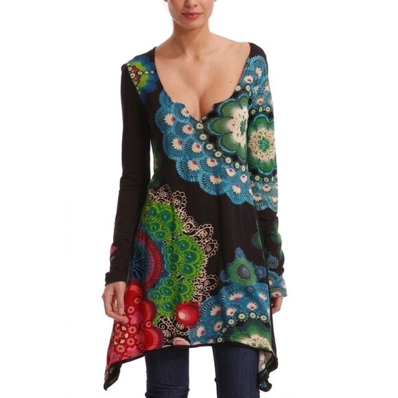 Desigual Dresses & Skirts - Desigual Mandala Floral Print Asymmetrical Dress Boho Large Art to Wear Dopamine